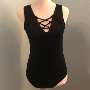 Cute lace up black body suit